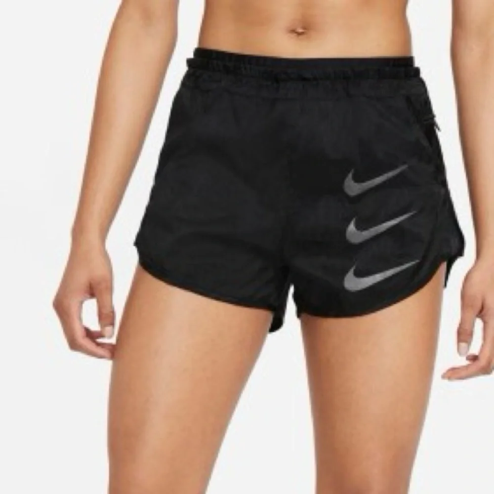 Nike Women's Black Athletic Shorts with Gray Swoosh - Picture 4 of 7